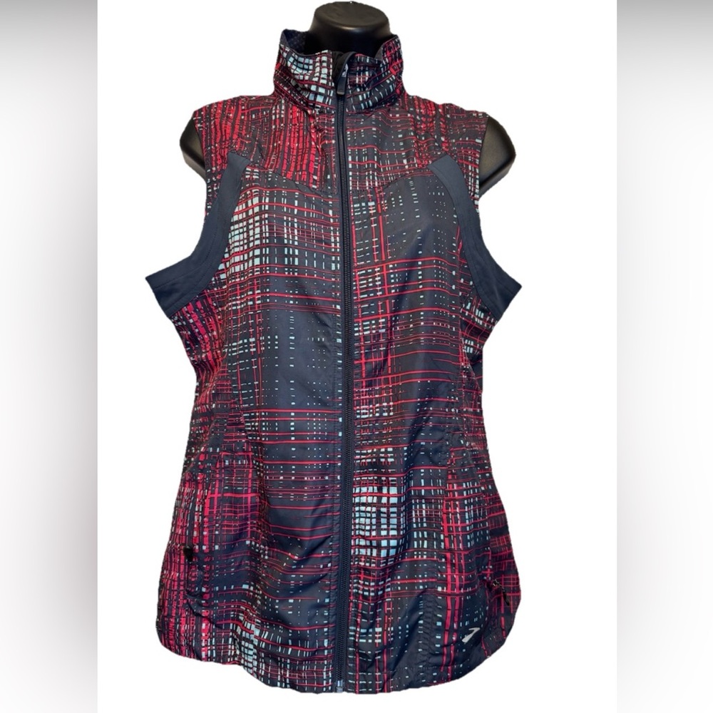 Brooks Shelter Technology Vest Women’s M Running Lightweight Plaid Zipper Grey